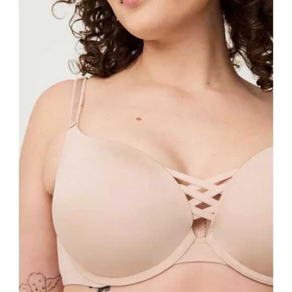 Torrid Curve Underwire Bra 44DDD Nude Beige Plunge Push-Up Convertible Strap - Picture 5 of 16
